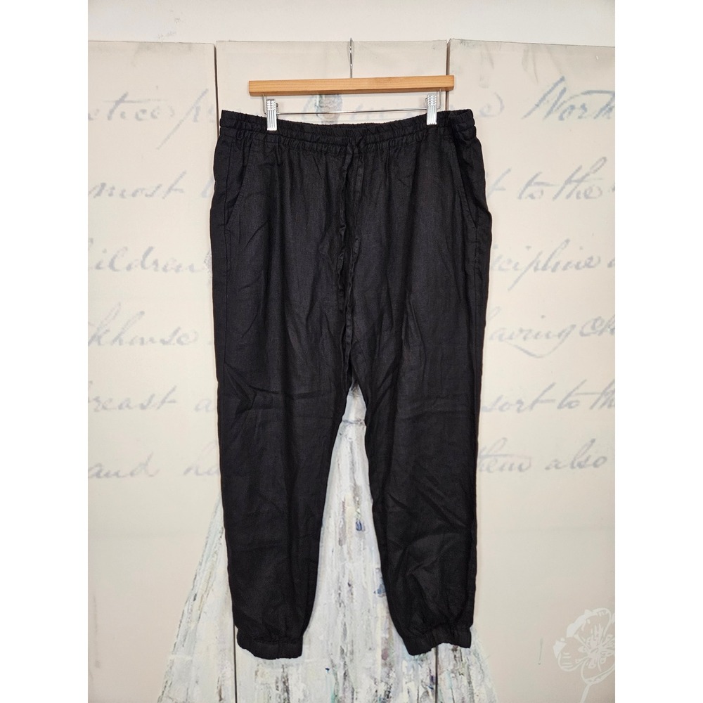 Pete & Greta Johnny Was Black 100% Linen Joggers Pants Womens Large